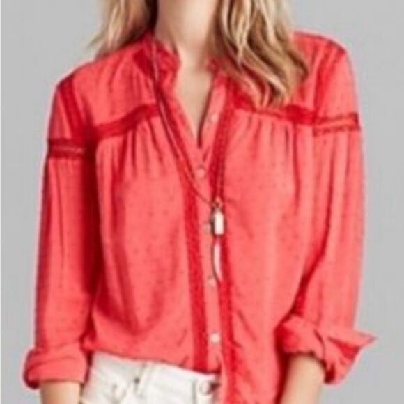 Free People Swiss Dot Embroidered Crochet Trim Top - Picture 1 of 14